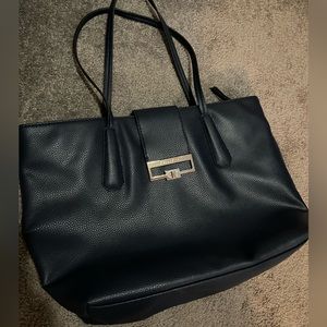 TAHARI Gambler Navy Blue Pebble Faux Leather 3 Pockets Inside  Large Tote Bag